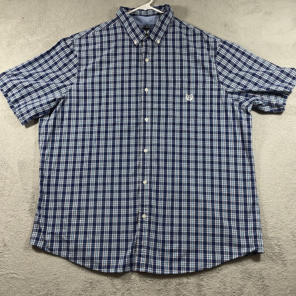 Chaps Easy Care Shirt Men 3XL Blue Plaid Button Down Short Sleeve Pocket